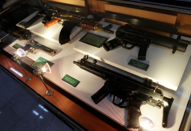 Guns are displayed in the Drugs Museum, used by the military to showcase to soldiers the lifestyles of Mexican drug lords, at the headquarters of the Ministry of Defense in Mexico City, October 14, 2016. REUTERS