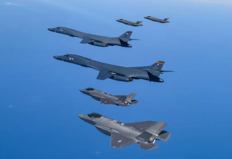 US Air Force B-1B bombers, F-16 fighter jets and South Korean Air Force F-35A take part in a joint air drill, South Korea, March 19, 2023
