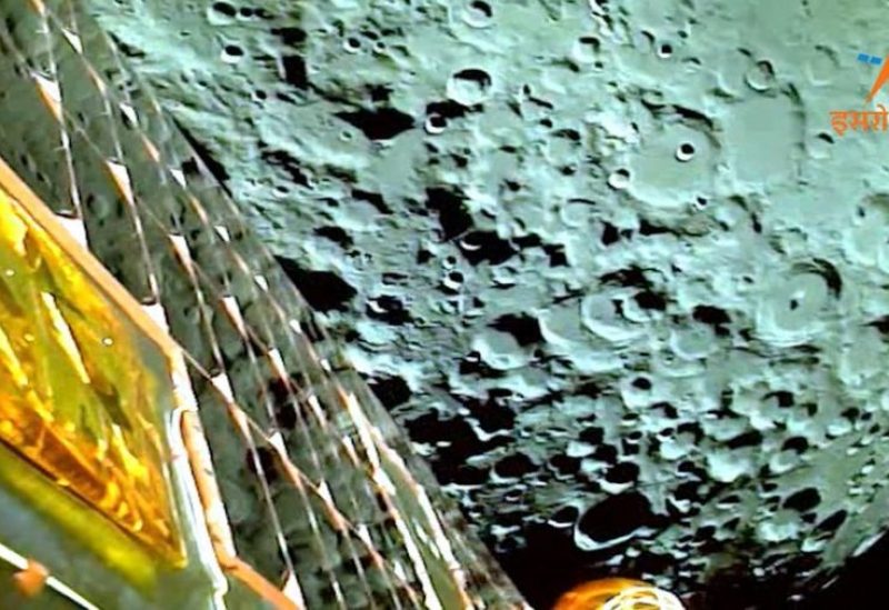 A view of the moon as viewed by the Chandrayaan-3 lander during Lunar Orbit Insertion on August 5, 2023 in this screengrab from a video released August 6, 2023
