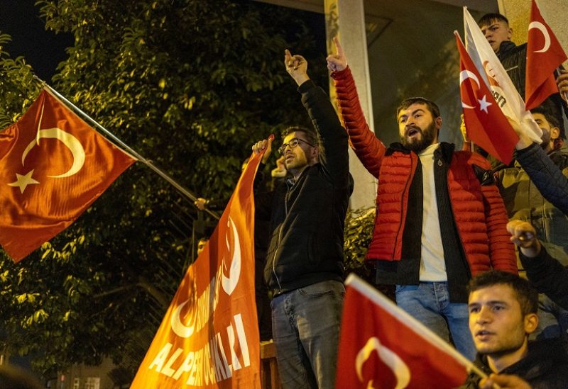 Protesters demonstrate in front of the Consulate General of Sweden in Istanbul