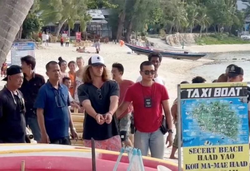Daniel Sancho Bronchalo, the son of Spanish actor Rodolfo Sancho Aguirre, assists Thai police with an investigation after he was arrested on charges of murder in the death and dismemberment of his Colombian traveling companion Edwin Arrieta Arteaga on the tourist island of Koh Phangan, Thailand