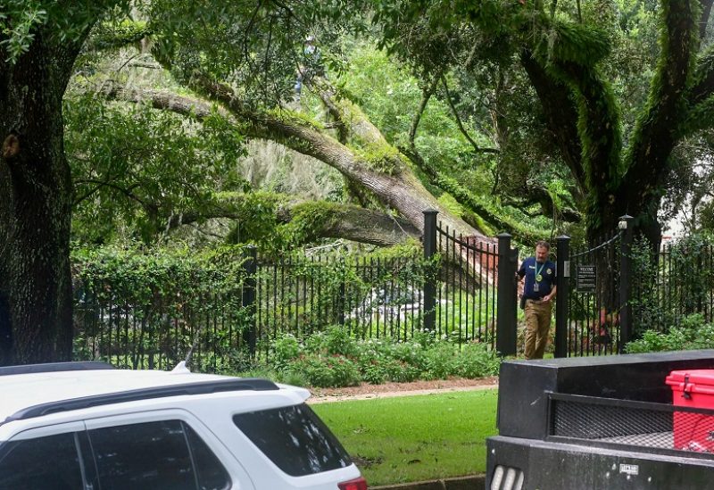 A tree toppled by Hurricane Idalia lies on the grounds of Florida Governor Ron DeSantis's government mansion in Tallahassee, Florida, U.S. August 30, 2023. Ehsan Kassim/USA Today Network via REUTERS NO RESALES. NO ARCHIVES. MANDATORY CREDIT
