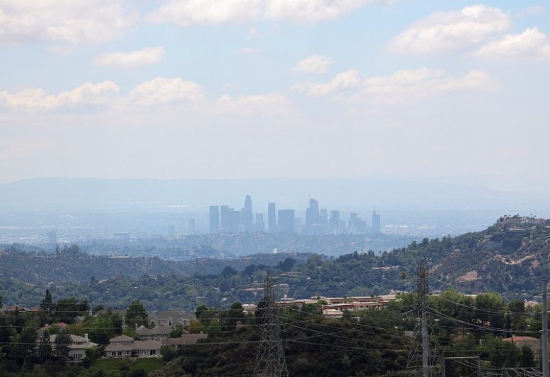 General view of downtown Los Angeles from the Angeles National Forest, following Tropical Storm Hilary, in California, U.S., August 21, 2023. REUTERS/Mario Anzuoni