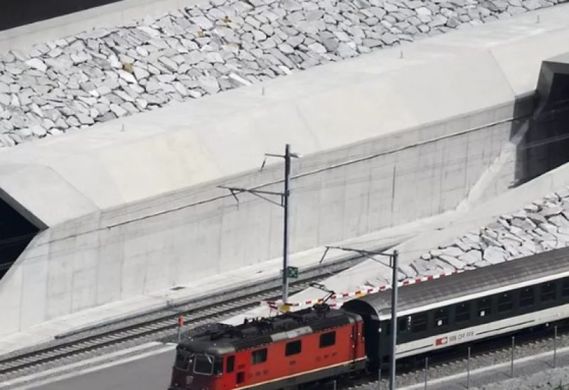 A file photo of a passenger train passing through the Gotthard Base Tunnel in June 2016.