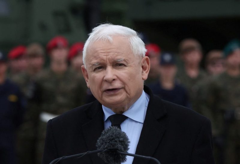 Poland’s Deputy Prime Minister and ruling party Law and Justice (Prawo i Sprawiedliwosc) leader Jaroslaw Kaczynski speaks during a press conference a week before the National Army Day Parade, at Wesola military base in Warsaw, Poland, August 8, 2023. REUTERS/Kacper Pempel/File Photo