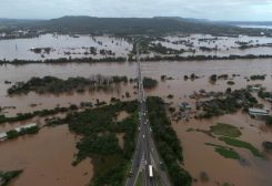 An aerial view shows damage and floods after a cyclone hit southern towns, in Venancio Aires, Rio Grande do Sul state, Brazil September 5, 2023. REUTERS/Diego Vara