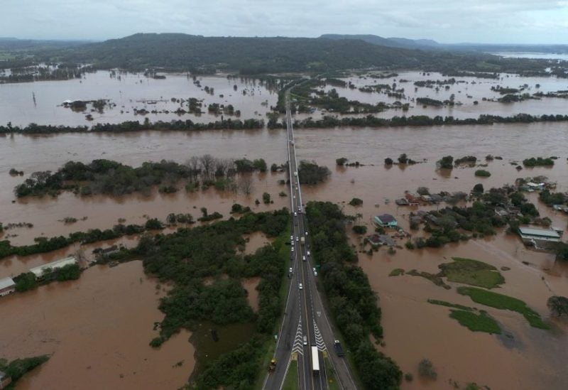 An aerial view shows damage and floods after a cyclone hit southern towns, in Venancio Aires, Rio Grande do Sul state, Brazil September 5, 2023. REUTERS/Diego Vara