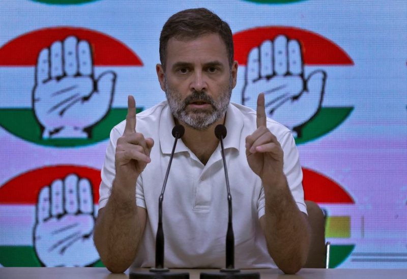 Rahul Gandhi, a senior leader of India's main opposition Congress party, gestures as he addresses the media in New Delhi, India, August 11, 2023. REUTERS/Altaf Hussain/File Photo