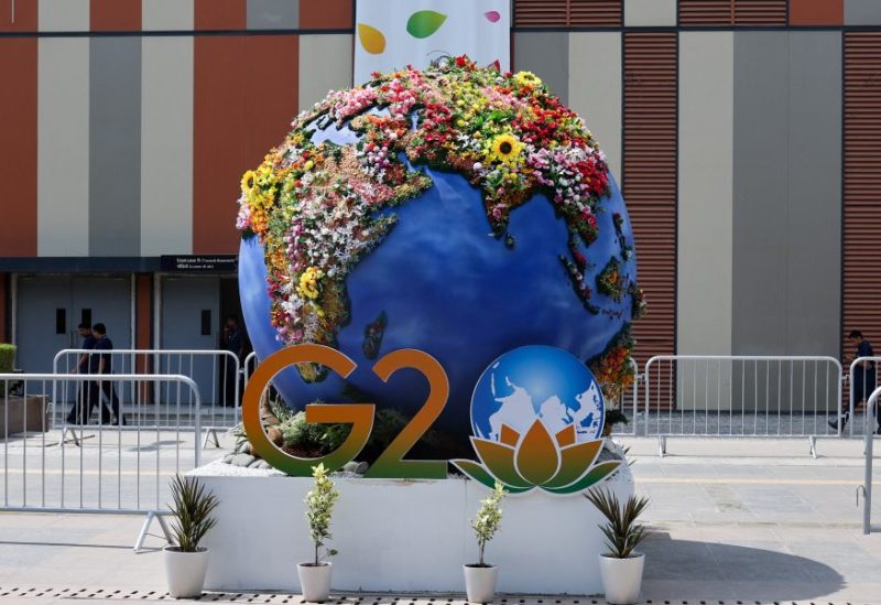 The G20 logo is shown ahead of G20 Summit, in New Delhi, India, September 8, 2023. REUTERS/Anushree Fadnavis