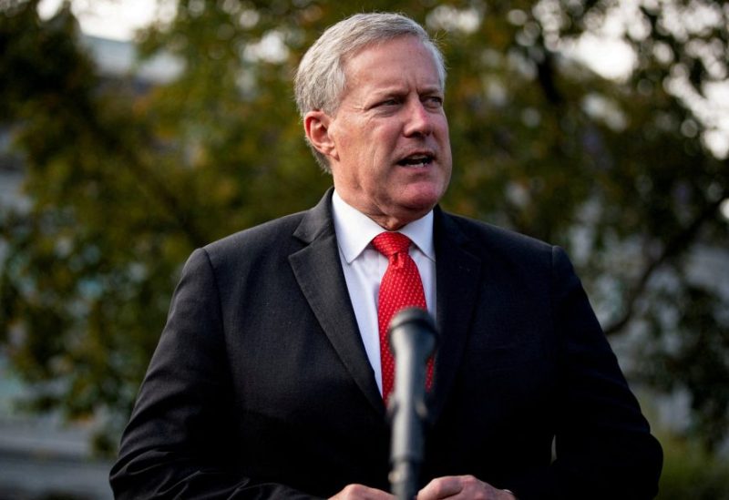 White House Chief of Staff Mark Meadows speaks to reporters following a television interview, outside the White House in Washington, U.S. October 21, 2020. REUTERS/Al Drago