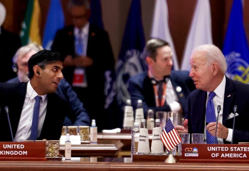 U.S. President Joe Biden and British Prime Minister Rishi Sunak attend "Session II: One Family" at the G20 summit in New Delhi, India, September 9, 2023. REUTERS/Evelyn Hockstein/Pool