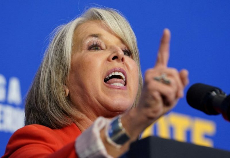 Governor of New Mexico Michelle Lujan Grisham speaks at a Democratic Party of New Mexico campaign rally featuring U.S. President Joe Biden at the Gallegos Community Center in Albuquerque, New Mexico, U.S., November 3, 2022. REUTERS/Kevin Lamarque/File Photo