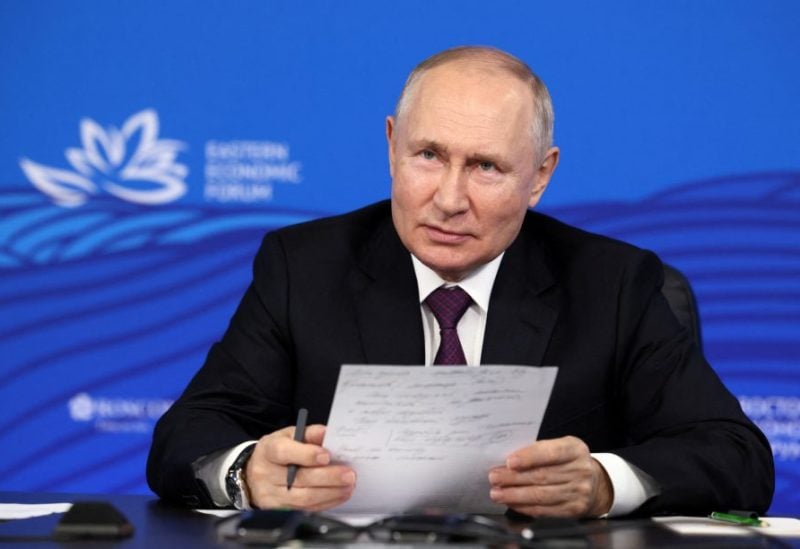 Russian President Vladimir Putin attends a meeting with representatives of business, officials and other participants of the 8th Eastern Economic Forum via a video link in Vladivostok, Russia, September 12, 2023. Sputnik/Mikhail Metzel/Pool via REUTERS