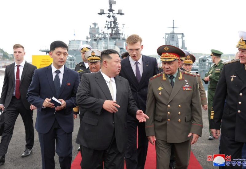 North Korean leader Kim Jong Un walks with Russia's Defence Minister Sergei Shoigu, as he visits Vladivostok, Russia, September 16, 2023 released by the Korean Central News Agency on September 17, 2023. KCNA via REUTERS