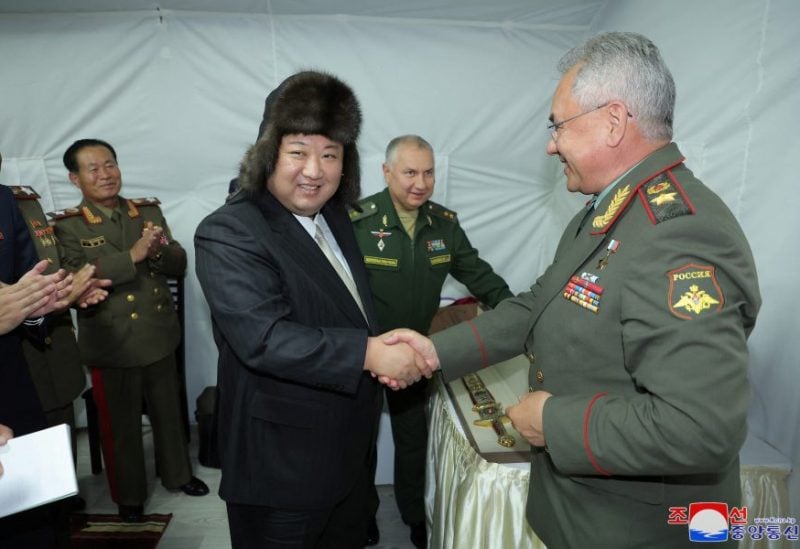 North Korean leader Kim Jong Un shakes hands with Russia's Defence Minister Sergei Shoigu, as he visits Vladivostok, Russia, September 16, 2023 released by the Korean Central News Agency on September 17, 2023. KCNA via REUTERS