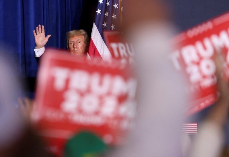 Former U.S. President and Republican presidential candidate Donald Trump waves at the crowd after speaking during a 2024 presidential campaign rally in Dubuque, Iowa, U.S. September 20, 2023. REUTERS/Scott Morgan