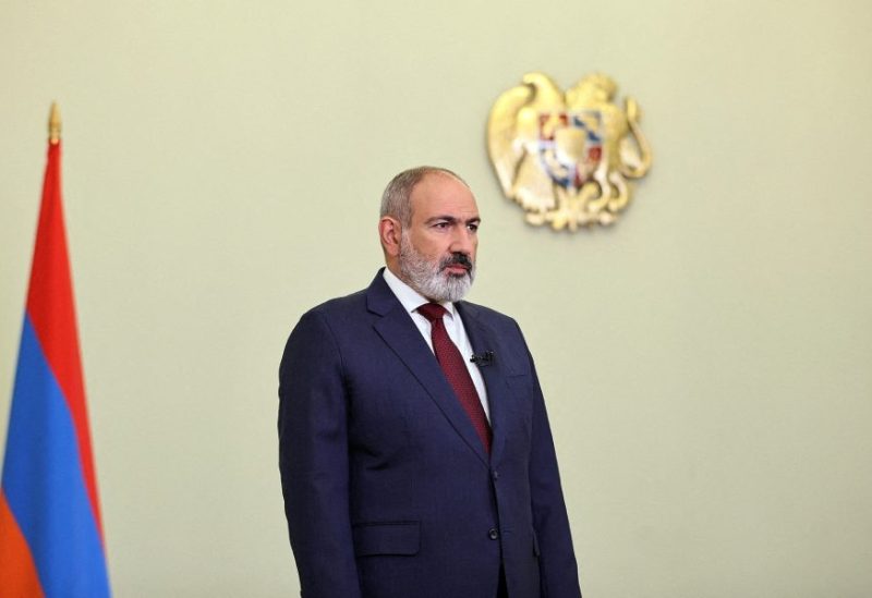 Armenian Prime Minister Nikol Pashinyan gives a televised address to citizens on the national independence day, in Yerevan, Armenia, in this picture released September 21, 2023. The Office to the Prime Minister of the Republic of Armenia/Handout via REUTERS