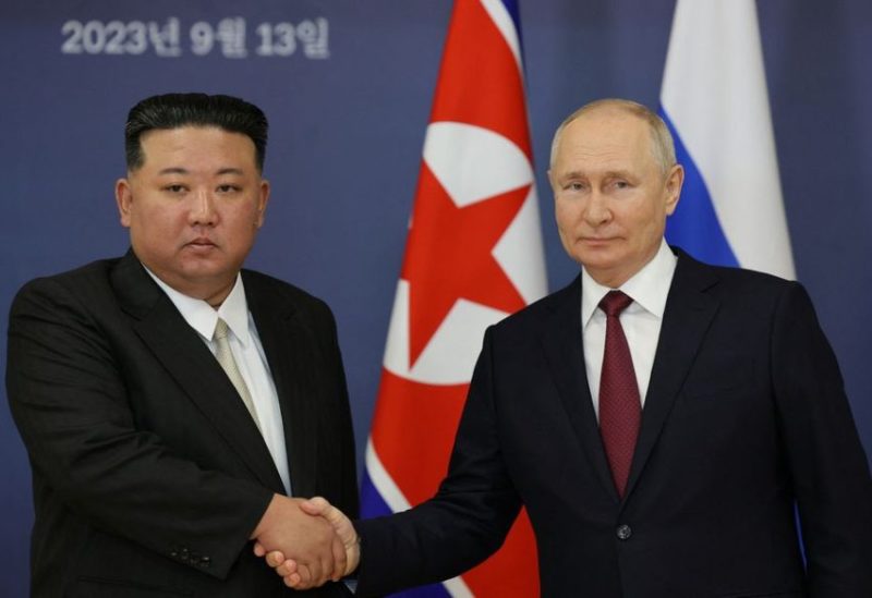 Russia's President Vladimir Putin shakes hands with North Korea's leader Kim Jong Un during a meeting at the Vostochny Сosmodrome in the far eastern Amur region, Russia, September 13, 2023