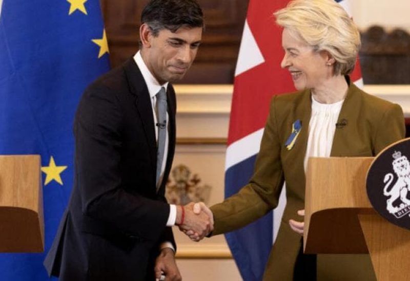 Prime Minister Rishi Sunak shakes hands with EU Commission President Ursula von der Leyen