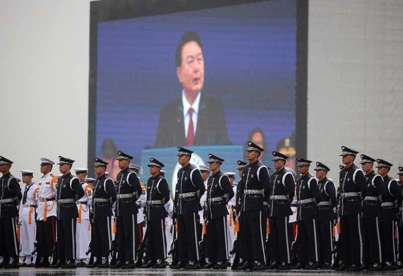 South Korean President Yoon Suk Yeol delivers his speech during a celebration to mark the 75th anniversary of Korea Armed Forces Day, in Seongnam, South Korea, September 26, 2023. REUTERS/Kim Hong-Ji/Pool