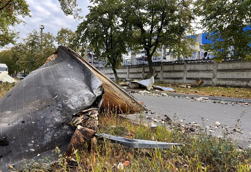 A view shows a site of an industrial area destroyed by a Russian missile strike, amid Russia's attack on Ukraine, in the village of Vyshneve in Kyiv region Ukraine September 21, 2023. REUTERS/Sergiy Voloshyn