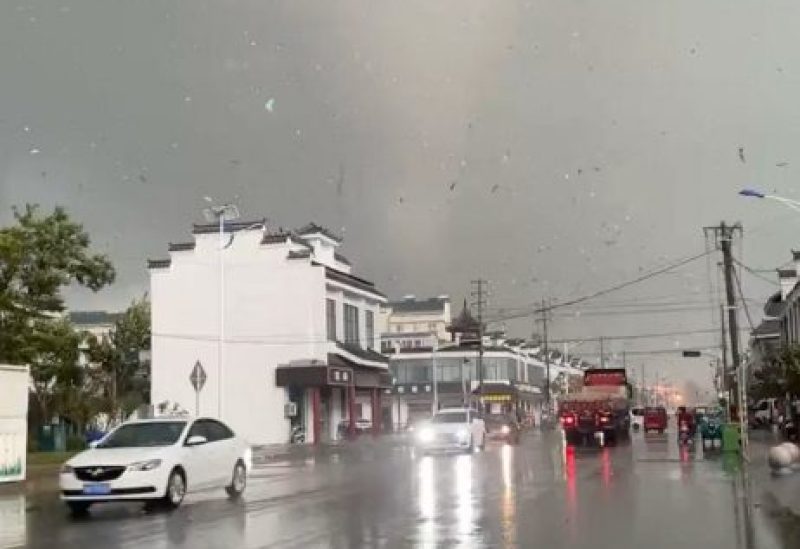 A view shows a tornado in Suqian, Jiangsu Province, China, released on September 19, 2023, in this screen grab obtained from social media video. Video obtained by Reuters/via REUTERS THIS IMAGE HAS BEEN SUPPLIED BY A THIRD PARTY. NO RESALES. NO ARCHIVES.