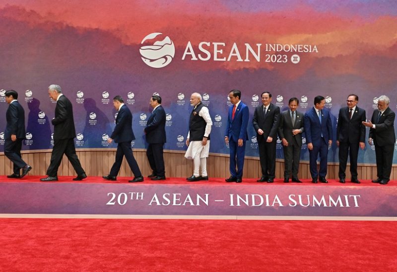 President of Philipinnes Ferdinand Romualdez Marcos Jr, Singapore's Prime Minister Lee Hsien Loong, Thailand's Permanent Secretary of Ministry of Foreign Affairs Sarun Charoensuwan, Vietnam's Prime Minister Pham Minh Chinh, India's Prime Miniter Narendra Modi, Indonesia's President Joko Widodo, Laos' Prime Minister Sonexay Siphandone, Brunei's Prime Minister Hassanal Bolkiah, Cambodia's Prime Minister Hun Manet, Malaysia's Prime Minister Anwar Ibrahim and East Timor's Prime Minister Xanana Gusmao attend the 20th ASEAN-India Summit as part of the 43rd ASEAN Summit in Jakarta September 7, 2023. ADEK BERRY/Pool via REUTERS
