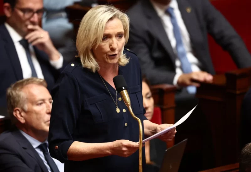Marine Le Pen, member of parliament and president of the French far-right National Rally (Rassemblement National - RN) party parliamentary group, speaks during the questions to the government session at the National Assembly in Paris, France, July 4, 2023