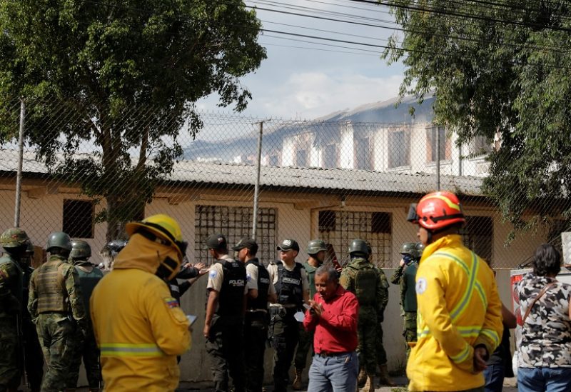 Smoke rises due to the fire that broke out in the Centre of Adolescent Offenders (CAI), in Quito, Ecuador August 31, 2023. REUTERS/Karen Toro