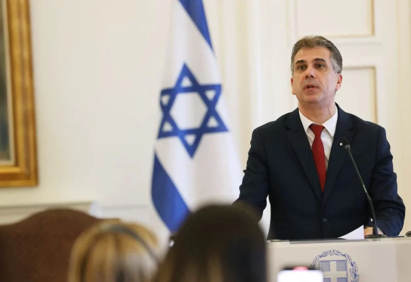 Israel Foreign Minister Eli Cohen speaks during a press conference with Greek Foreign Minister Giorgos Gerapetritis at the Foreign Ministry in Athens, Greece, July 6, 2023. REUTERS