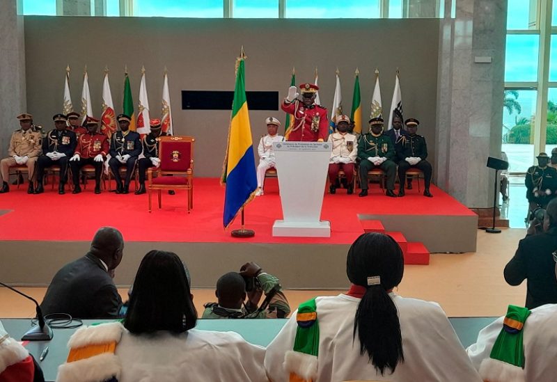 Gabon coup leader General Brice Oligui Nguema is sworn in as interim president during his swearing-in ceremony, in Libreville, Gabon, September 4, 2023. REUTERS/Gerauds Wilfried Obangome NO RESALES. NO ARCHIVES