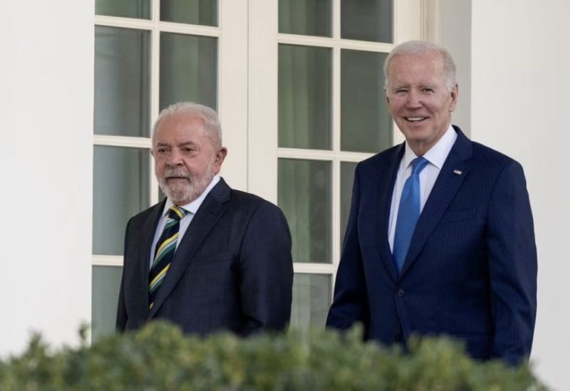 U.S. President Joe Biden and Brazilian President Luiz Inacio Lula da Silva walk down the colonnade of the White House, in Washington, U.S. February 10, 2023