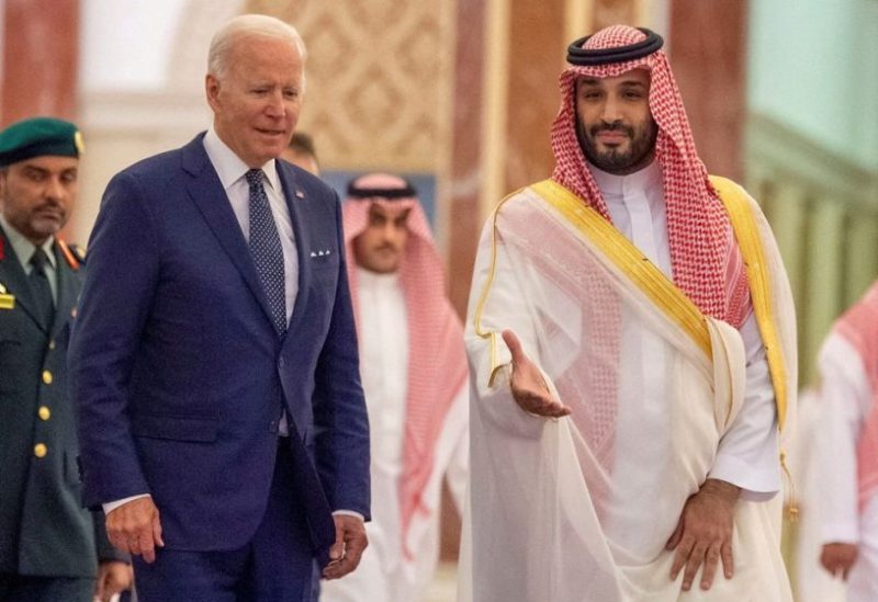 Saudi Crown Prince Mohammed bin Salman receives U.S. President Joe Biden at Al Salman Palace upon his arrival in Jeddah, Saudi Arabia, July 15, 2022
