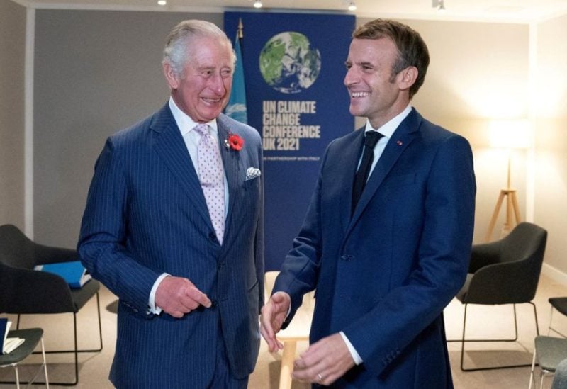 Britain's Charles, Prince of Wales, greets France's President Emmanuel Macron ahead of their bilateral meeting on the sidelines of the UN Climate Change Conference (COP26) in Glasgow, Scotland, Britain November 1, 2021