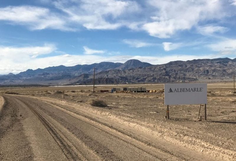 A sign at the approach road leads to Albemarle's lithium evaporation ponds at its facility in Silver Peak, Nevada, U.S., January 9, 2019. Picture taken January 9, 2019. REUTERS