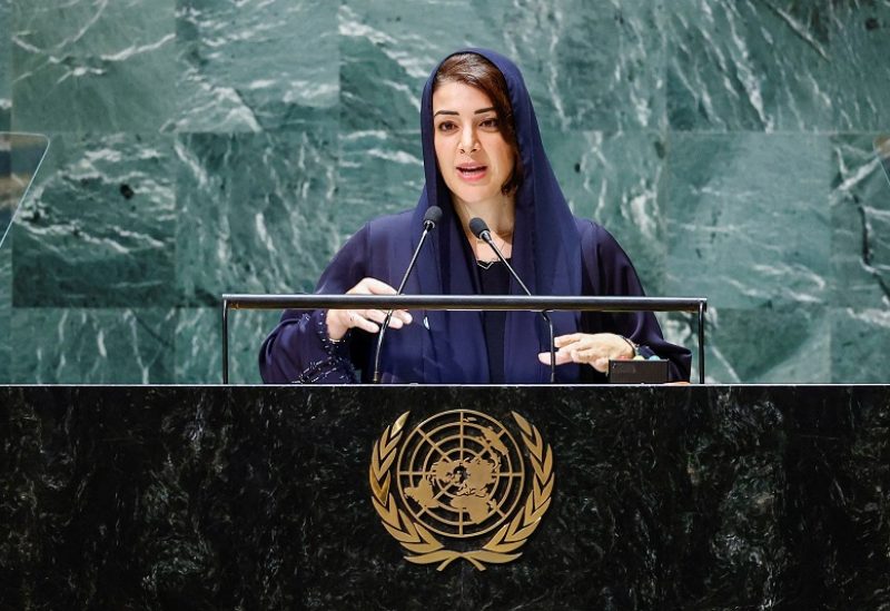 UAE Minister of State for International Cooperation Reem Ebrahim Al Hashimy addresses the 78th Session of the U.N. General Assembly in New York City, U.S., September 23, 2023. REUTERS/Eduardo Munoz