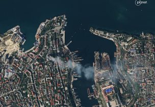 A satellite image shows smoke billowing from a Russian Black Sea Navy HQ after a missile strike, as Russia's invasion of Ukraine continues, in Sevastopol, Crimea, September 22, 2023. PLANET LABS PBC/Handout via REUTERS THIS IMAGE HAS BEEN SUPPLIED BY A THIRD PARTY. NO RESALES. NO ARCHIVES. MANDATORY CREDIT. DO NOT OBSCURE LOGO