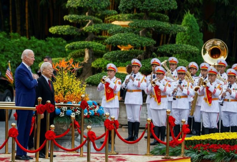 U.S. President Joe Biden participates in a welcome ceremony hosted by Vietnam's Communist Party General Secretary Nguyen Phu Trong, at the Presidential Palace in Hanoi, Vietnam, September 10, 2023. REUTERS