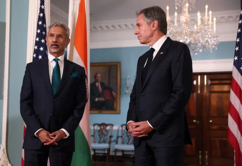 U.S. Secretary of State Antony Blinken and India's External Affairs Minister Subrahmanyam Jaishankar say a few words to the media as they meet at the State Department in Washington, U.S., September 28, 2023. REUTERS