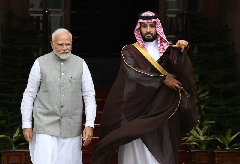 Saudi Arabia's Crown Prince Mohammed bin Salman and India's Prime Minister Narendra Modi arrive to attend a photo opportunity ahead of their meeting at Hyderabad House in New Delhi, India, September 11, 2023. REUTERS/Stringer NO RESALES. NO ARCHIVES.