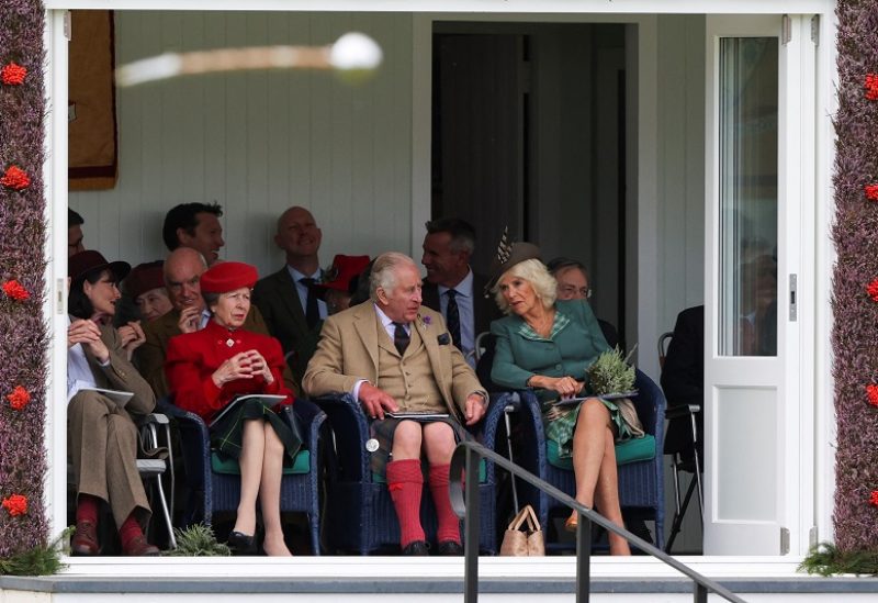 Britain's King Charles, Queen Camilla and Anne, the Princess Royal attend the Braemar Royal Highland Gathering at the Princess Royal and Duke of Fife Memorial Park in Braemar, Scotland, Britain September 2, 2023. REUTERS/Russell Cheyne