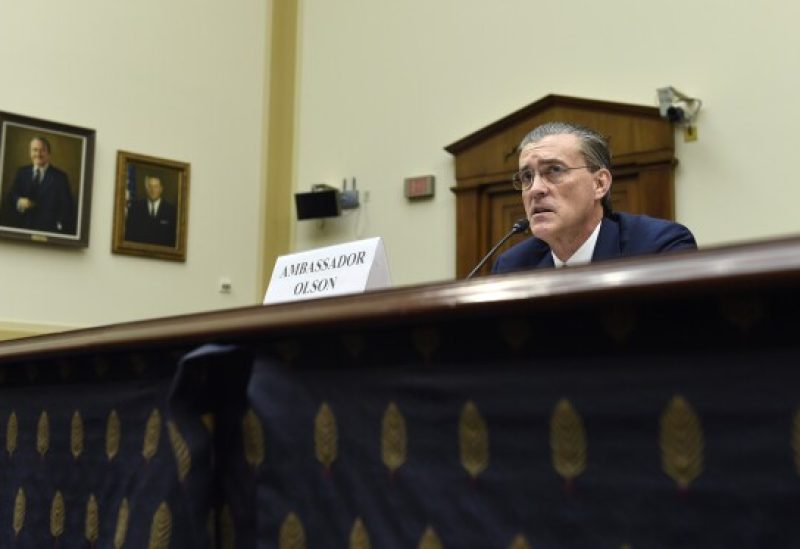 US Special Representative for Afghanistan and Pakistan Richard Olson prepares to testify on Capitol Hill in Washington, Wednesday, Dec. 16, 2015, before the House Foreign Affairs Committee hearing. (AP)