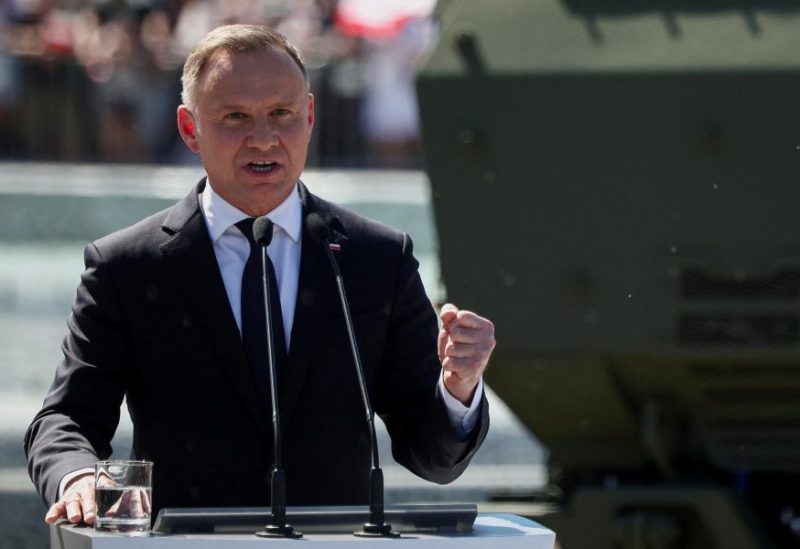 Polish President Andrzej Duda speaks as he attends the military parade on Armed Forces Day, celebrated annually on August 15 to commemorate Poland's victory over the Soviet Union's Red Army in 1920, in Warsaw, Poland, August 15, 2023. REUTERS/Kacper Pempel/File Photo