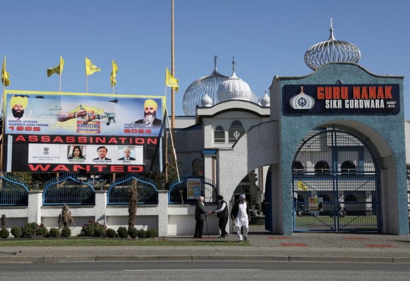 A sign outside the Guru Nanak Sikh Gurdwara temple is seen after the killing on its grounds in June 2023 of Sikh leader Hardeep Singh Nijjar, in Surrey, British Columbia, Canada September 18, 2023. REUTERS/Chris Helgren/File Photo