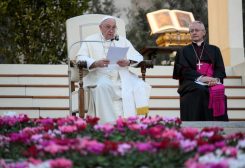 Pope Francis leads an ecumenical prayer vigil in St. Peter's Square, at the Vatican, September 30, 2023. Vatican Media/­Handout via REUTERS