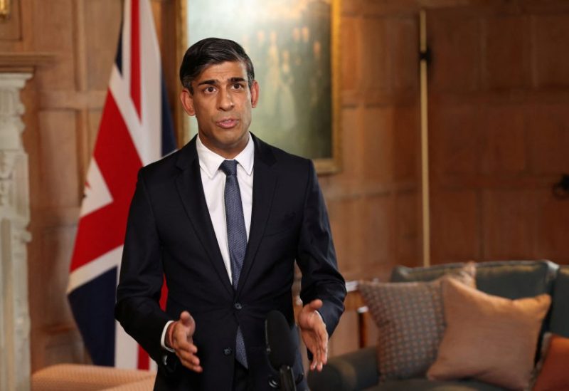 Britain’s Prime Minister Rishi Sunak records a video message about the situation in Israel at Chequers, the official country residence of the Prime Minister, near Aylesbury, Britain, Oct 8, 2023. REUTERS/Suzanne Plunkett/Pool