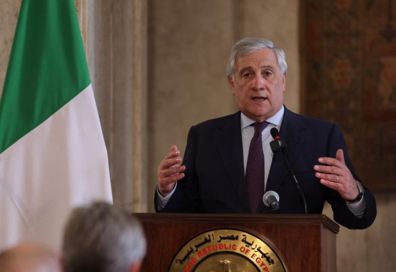 Italian Foreign Minister Antonio Tajani speaks as he attends a press conference with Egyptian Foreign Minister Sameh Shoukry (not pictured), in Cairo, Egypt, October 11, 2023. REUTERS/Mohamed Abd El Ghany