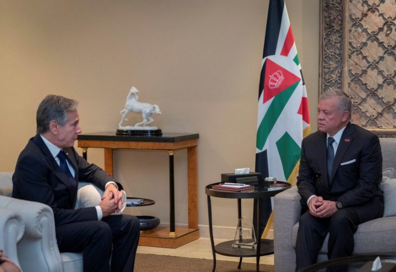 Jordan's King Abdullah II meets with U.S. Secretary of State Antony Blinken in Amman, Jordan October 13, 2023. Royal Hashemite Court/Handout via Reuters