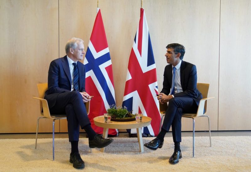 Prime Minister Rishi Sunak holding a bilateral meeting with Prime Minister of Norway Jonas Gahr Store at the Joint Expeditionary Summit (JEF) on the Baltic island of Gotland, Sweden. Picture date: Friday October 13, 2023. Stefan Rousseau/Pool via REUTERS