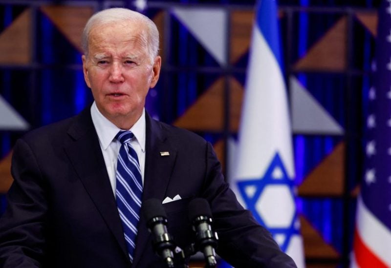U.S. President Joe Biden delivers remarks as he visits Israel amid the ongoing conflict between Israel and Hamas, in Tel Aviv, Israel, October 18, 2023. REUTERS/Evelyn Hockstein